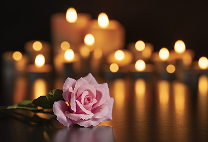 Rose with lighted candles behind